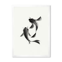 Дизайнарт 'черно и бяло винтидж риба' морска и крайбрежна рамка Арт Принт
