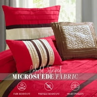 Mocassi - Cirena Belding Collection, Microsuede Comforter Set с съвпадащи шамари, декоративни възглавници и комплект за листа, King California King Size, Red