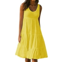 Sundress for Women Summer Lealeess Beach Solid Dress Holiday Party Рокля Жълта m