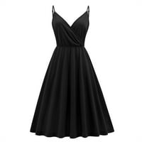 Дамски рокли женски бохо ваканция без ръкави със средна дължина V-образно вечерно рокля рокля с черен xl