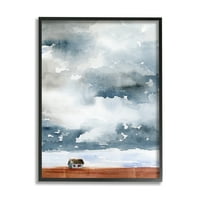 Ступел индустрии далечни селски къща тежки облаци акварел живопис Живопис Черно рамкирани изкуство печат стена изкуство, дизайн от Дженифър Пакстън Паркър