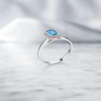 Gem Stone King 0. CT Octagon Swiss Blue Topaz кръгла розова лаборатория отглеждана диамант 10K бяло златен пръстен