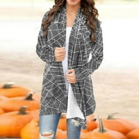 Женско палто класически отворен преден ежедневен зимни палта якета Хелоуин печат жилетка с качулка кардиган сиво s