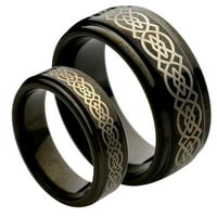 Неговата и нейната и черната волфрамов карбид сватбена лента за сватбена лента с лазерно оформен келтски дизайн