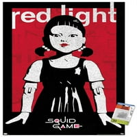 Игра на Netfli Squid - Плакат за червена светлина с бутални щифтове, 22.375 34