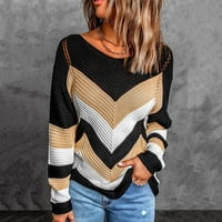 Пуловери за жени жени кръгла шия свободен цвят на дълъг ръкав с горен пуловер
