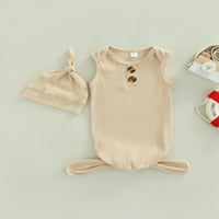 Seyurigaoka Baby Girls Boys Summer Outfit Cets Solid Color Leeveless Ribled Footed Sleeg Many + Hat