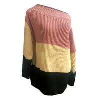 Есенни дрехи за жени дамски дълъг ръкав пачуърк свободен студено плетене на рамо пуловер Основен козина за топлина