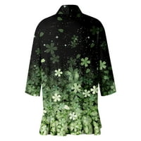 Леки жилетки за жени Лятна флорална щампа Лек отворен драпиран преден ръкав спокойна жилетка пуловер мента зелена xxl