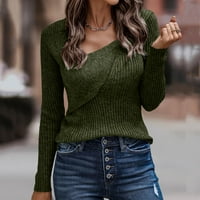 Намален дамски пуловер квадратна врата пуловер пуловер твърд цвят небрежен къса дължина дълъг ръкав плетене на блуза нередност пуловери