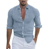 Мъжки ризи мъжки летни солидни ежедневни плюс размер риза Мъжки отхвърлете яката с дълъг ръкав блуза за мъже