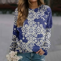Нанизани Дамски Случайни Мода Цветен печат дълъг ръкав о-врата пуловер Топ Блуза