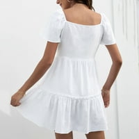 Рокля с бутон за жени, машинно миеща се ежедневна плисирана рокля проста и модерна чист цвят за плаж бял 2xl