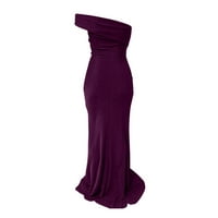 Рокли за жени Himiway Fashion Fashion Solid Slant Rame One Neck Сплит вечерна рокля рокля Purple XL