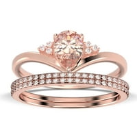 Минимализъм 2. Карат круша нарязани Морганит и диамант моасанит уникален годежен пръстен, достъпни годежен пръстен, две съвпадение група В 10к твърдо Розово злато п?