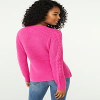 Жените попадат пуловери Цвят Дълъг ръкав надуваеми с качулка Шнур Джобен блок палто яке оранжев размер 3ХЛ