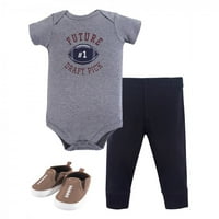 Хъдсън Бебе Момче памучно Боди, панталон и комплект обувки, футбол, 0-месеци