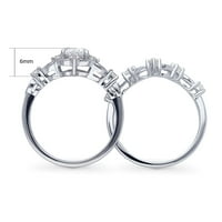 Стерлинги Сребърен Шеврон Сватбени годежни пръстени кубичен цирконий хало пръстен комплект за жени, родий покритие Размер 10