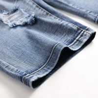 Мъжки товарни къси панталони с цип еластичен тънък деним къси панталони ежедневни опаковки Разкъсани къси панталони на хлабина