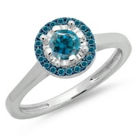 Колекция DazzlingRock 0. Карат 14k кръг синьо диамантен булчински хало в стил годежен пръстен CT, бяло злато, размер 5