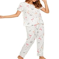 Rejlun жени спално облекло флорален принт пижами комплект цветен блок нощни дрехи свободни тоалети меки домашни шезлонги flamingo xl