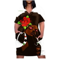 Bicoasu Clearance дамски V-образно деколте с къси ръкави тениска графични щампи boho свободно лято полиестер над коляното рокли бежово 5xl