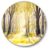 Дизайнарт 'ярко слънце през жълтите горски дървета' традиционен кръг метал Арт-диск от 11