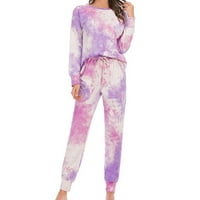 Комплекти за памучно спално облекло за жени два върха на дълги ръкави и панталони за панталони пижами, комплекти за шезлонги, лилаво