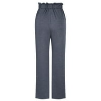 Женски небрежни широки панталони с еластични високи талии за теглене на теглене панталони ежедневни суитчъри сиво сиво