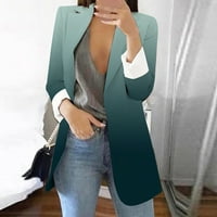 NJSHNMN Женски твърд цветен блейзър жилетка отворен преден жилетка, монтирана на яке, ежедневно офис изрязан блейзър, мента зелено, l