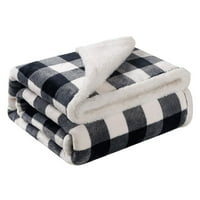 Кариран руно хвърляне на одеяло Бъфало Проверка на фланелни одеяла и обратимо меко топло размито одеяло от микрофибър за диван на дивана, бял+черен, 50*