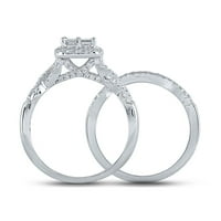 14k бяло злато принцеса диамант Twist Bridal Wedding Ring Set Cttw