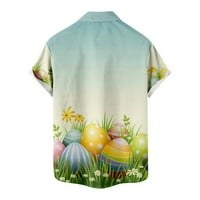 Продавач на кичури Великденски отпечатан Мъжки лятна мода мода с къси ръкави Риза Топ светло синьо xxxl
