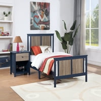Olive & Opie Connelly Twin Bed Midnight Blue Vintage Walnut