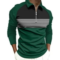 Мъжки поло ризи свалят лапета цип с дълъг ръкав контраст цвят хлабав ръкав за голф за човек