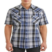 Равнини Мъжки къс ръкав карирана Западна риза, до Размер 6ХЛ