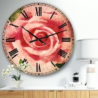Дизайнарт' голяма розова роза с листа ' традиционен стенен часовник
