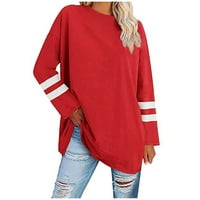 Дамско облекло падат солидни дълги ръкави рамо капка кръгла тениска в шията червена m