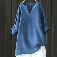 Женските ризи падат и зимен дълъг ръкав кръгло деколте полиестер плюс размер твърди ризи сини 5xl
