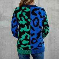 Пуловер пуловери за жени есен и зима Цветен блок Леопард печат шевове смесени плетени пуловер пуловер пуловер
