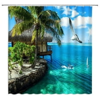 Океан пейзаж душ завеси лято пясъчен плаж остров кокосово дърво баня декор декор полиестер плат плат завеса