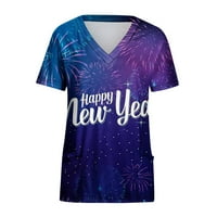 Австралийски Дамски върхове къс ръкав в-врата върхове Униформа Щастлива Нова Година отпечатани джобове Блуза сестрински тениска клирънс
