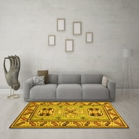 Ahgly Company Machine Pashable Indoor Round Геометрично жълто традиционно килими, 4 'кръг
