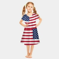 Taqqpue 4 юли бебе момиче тоалети малко дете деца бебе момичета Деня на независимостта Модна сладка къса ръкав Звезда рокля Деца Деня на независимостта Патриотично американско знаме съвпадащи дрехи 2-8 години