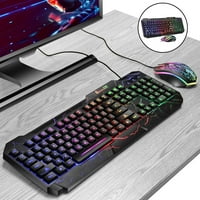 Механична игрална клавиатура Rainbow LED с подсветка, USB клавиатура Windows Компютърен геймър черно