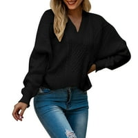 kpoplk огромен пуловер за жени с дълъг ръкав извънгабаритен кабел плетат пуловери върхове черни, s