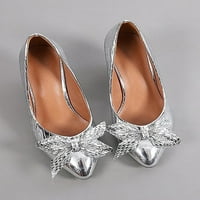 Lacyhop дамски обувки с токчета Оценка пръст рокля Плъзгане на помпи на клин Абитуриентски абитуриент с леки високи токчета модна комфортна обувка сребро 8
