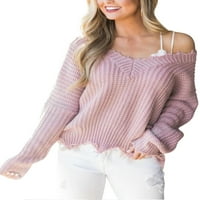 Lumento жени пуловер зимен топъл пуловер солиден цвят джъмпер върхове обикновени плетени пуловери с дълъг ръкав сив s