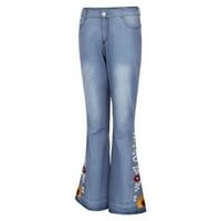 Женски Y2K панталони отдолу флорални бродирани дънкови дънки за ботуши за жени за жени