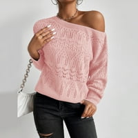 Дамски солиден кух плетещ пуловер пуловер с дълъг ръкав